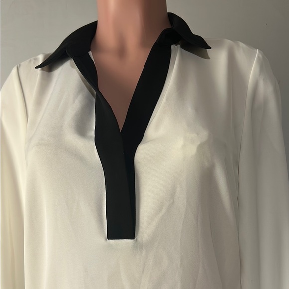 Calvin Klein Tunic Blouse Vintage Y2K Cream & Black Long Sleeve Women's Size SP - Picture 6 of 12